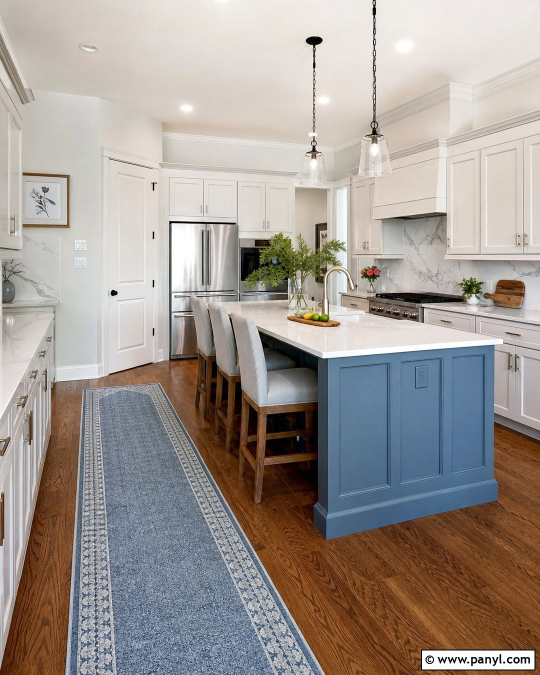 Light Grey Kitchen Walls With Blue Island - 30 light grey kitchen walls