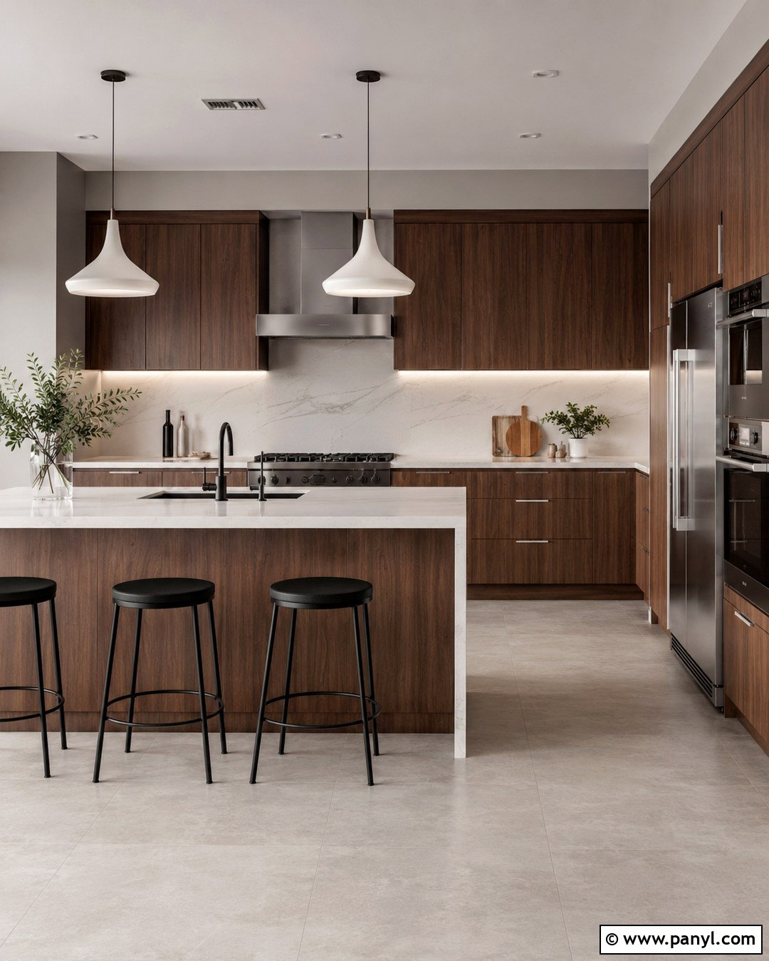 Light Grey Kitchen Walls With Brown Cabinets And White Quartz - 20 Light Grey Kitchen Walls Brown Cabinets