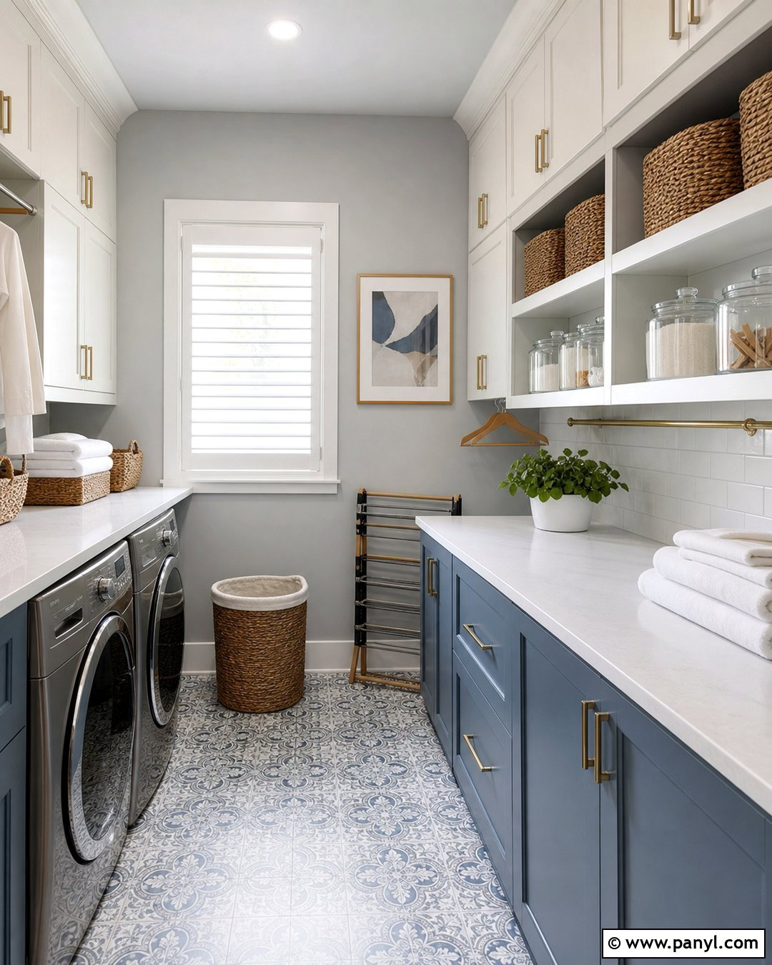 Light Grey Laundry Room With Blue Cabinets - 35 light grey wall paint ideas
