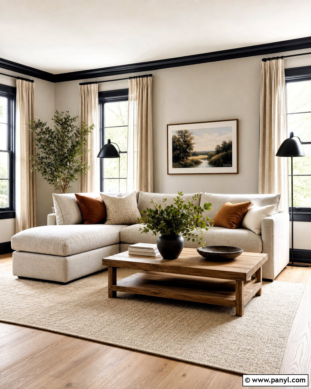 Light Grey Living Room With Black Trim - 20 grey walls with black trim ideas