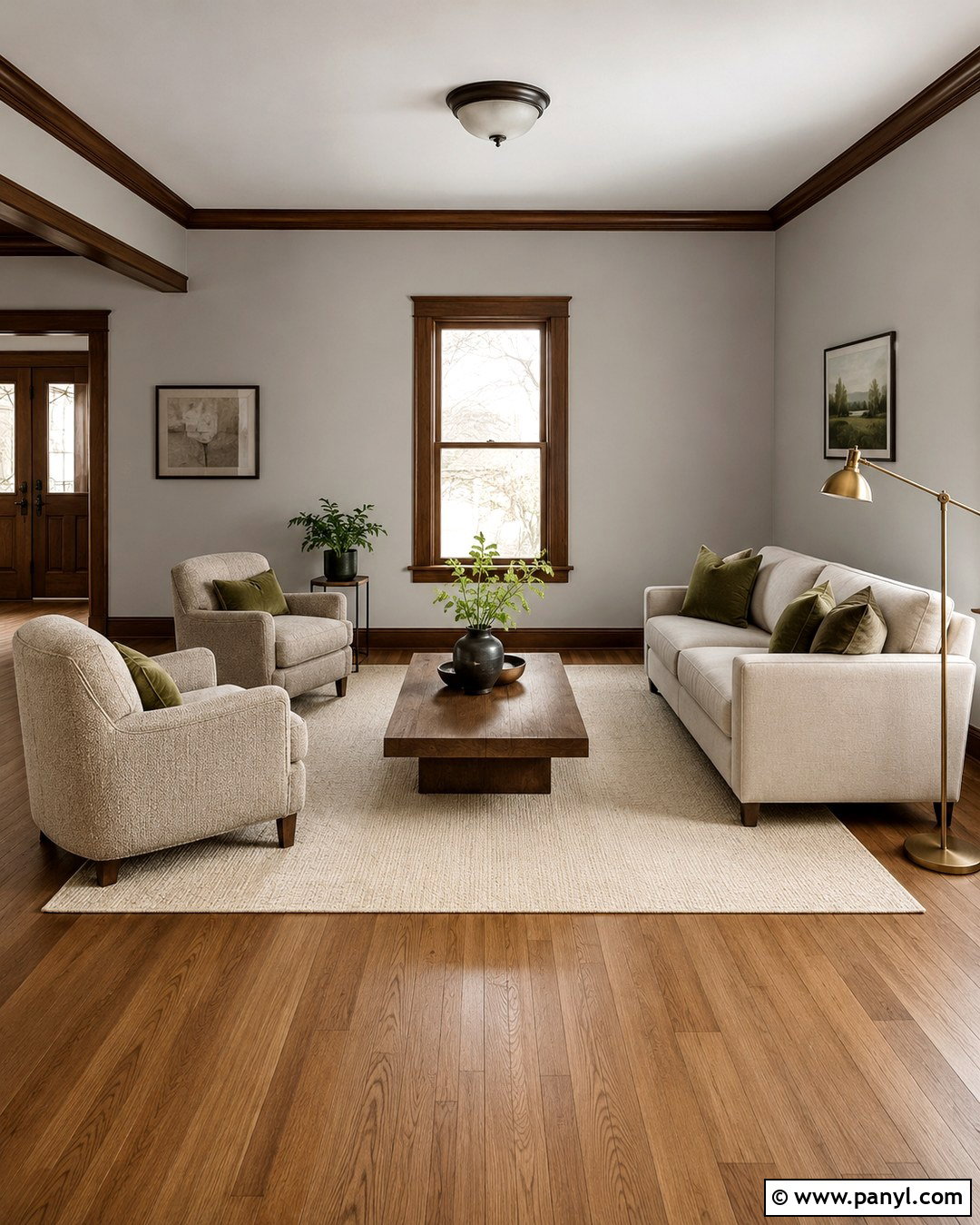 Light Grey Living Room With Walnut Brown Trim - 20 Light Grey Walls With Brown Trim Ideas