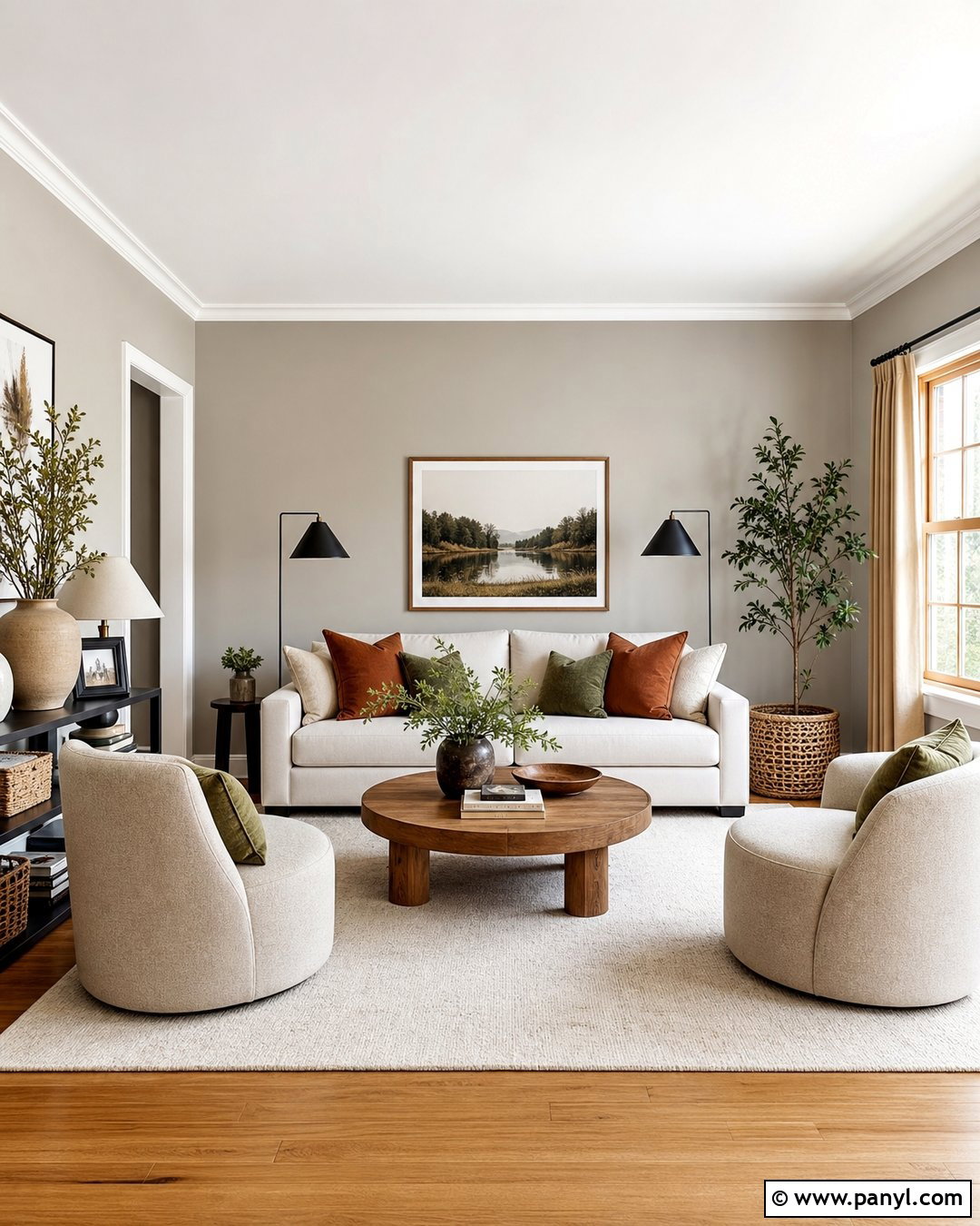 Light Grey Living Room With Warm Wood - 35 light grey wall paint ideas