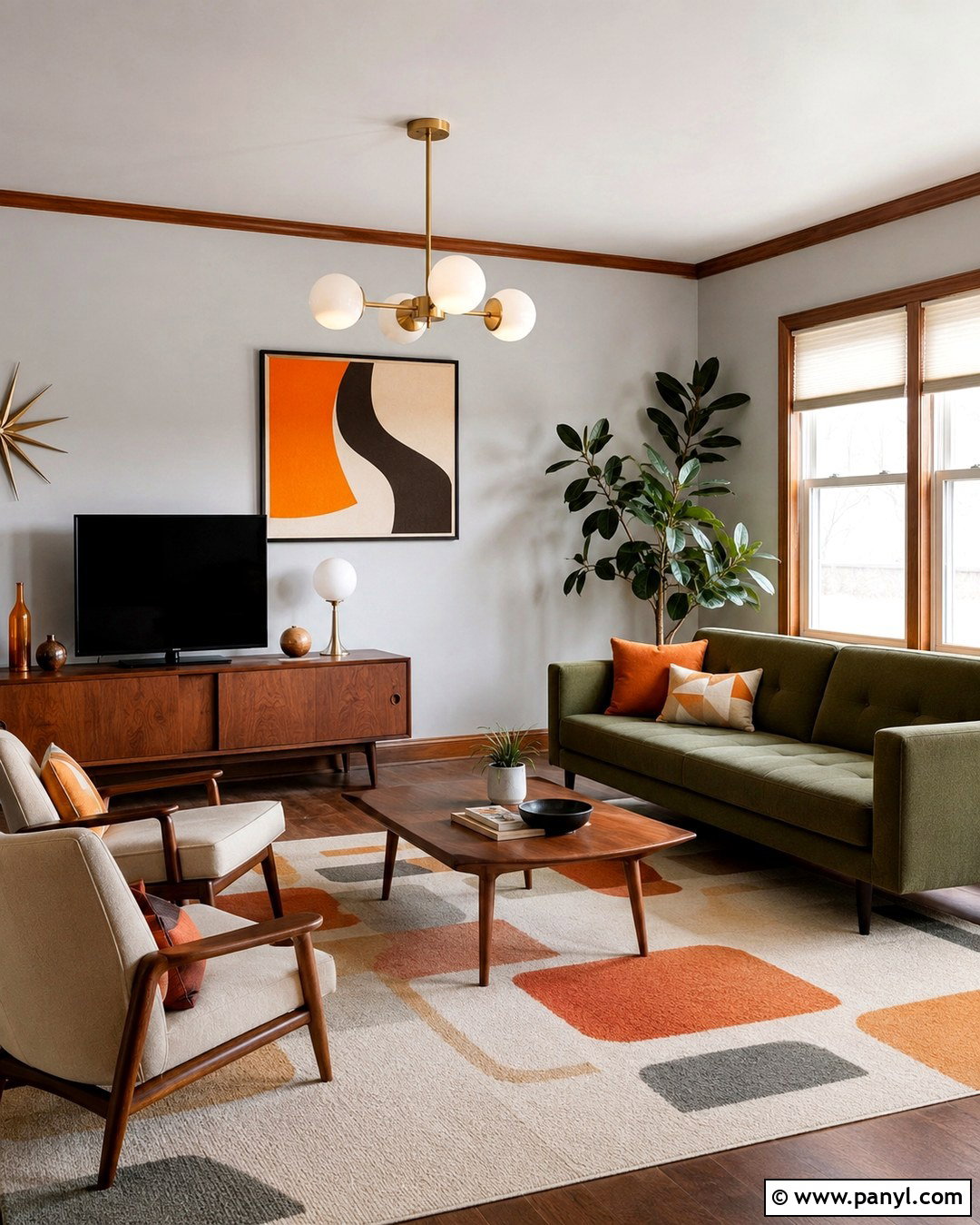 Light Grey Midcentury Room With Brown Trim - 20 Light Grey Walls With Brown Trim Ideas