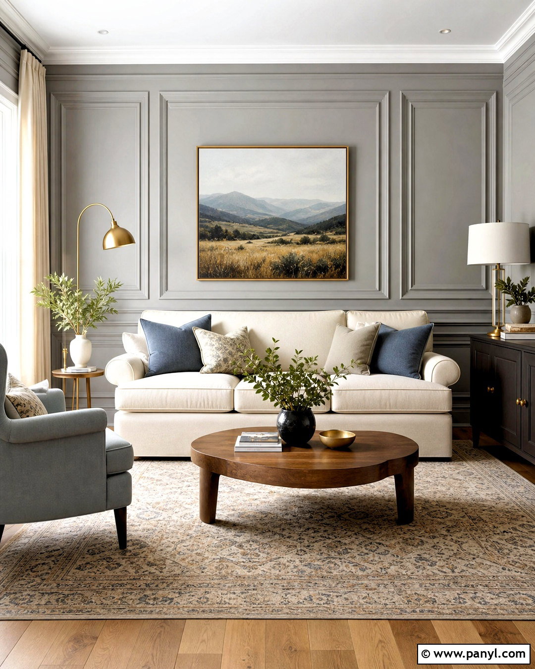 Light Grey Paneled Feature Wall - 20 grey feature wall living room ideas