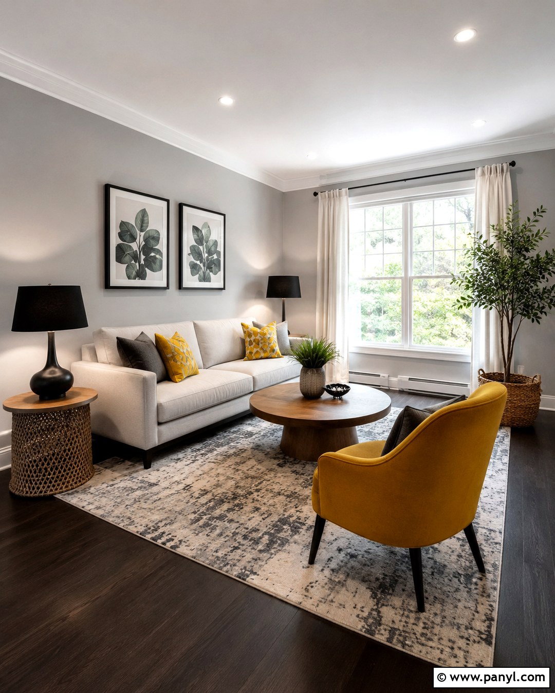 Light Grey Room With Mustard Yellow Accents - 20 Light Grey Walls With Dark Floors