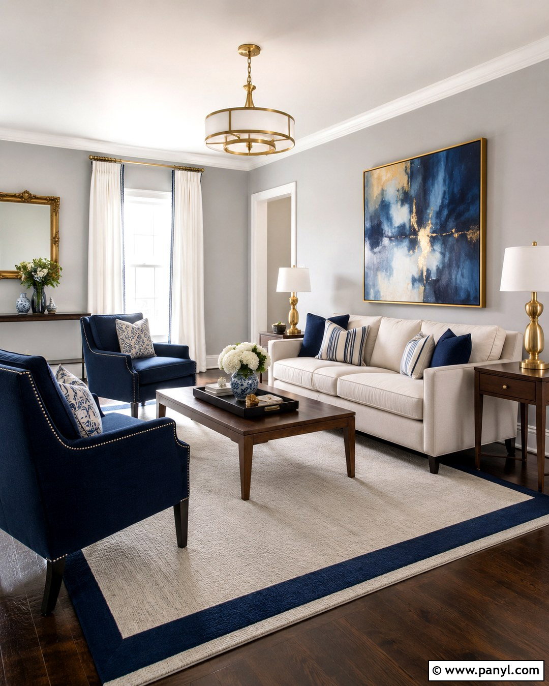 Light Grey Room With Navy Blue Decor - 20 Light Grey Walls With Dark Floors
