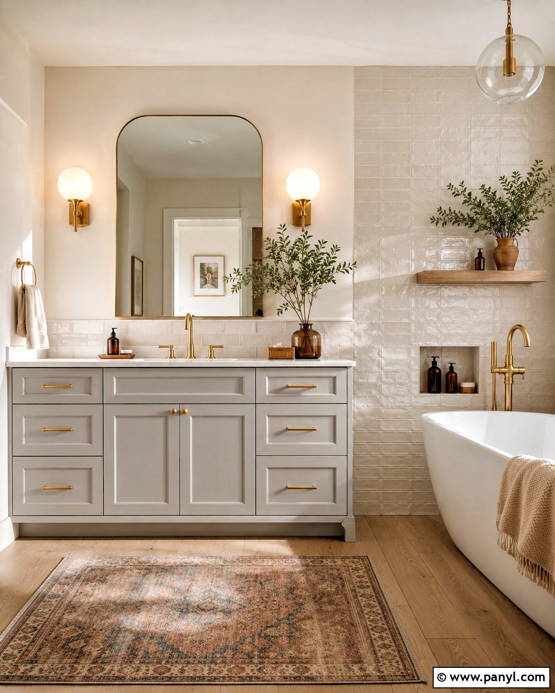 Light Grey Vanity With Brass Hardware - 20 light grey vanity bathroom ideas