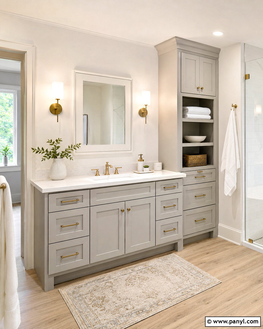 Light Grey Vanity With Built-In Storage - 20 light grey vanity bathroom ideas