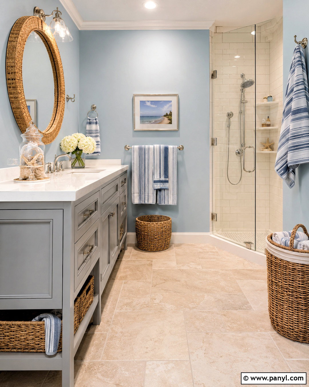 Light Grey Vanity With Coastal Decor - 20 light grey vanity bathroom ideas