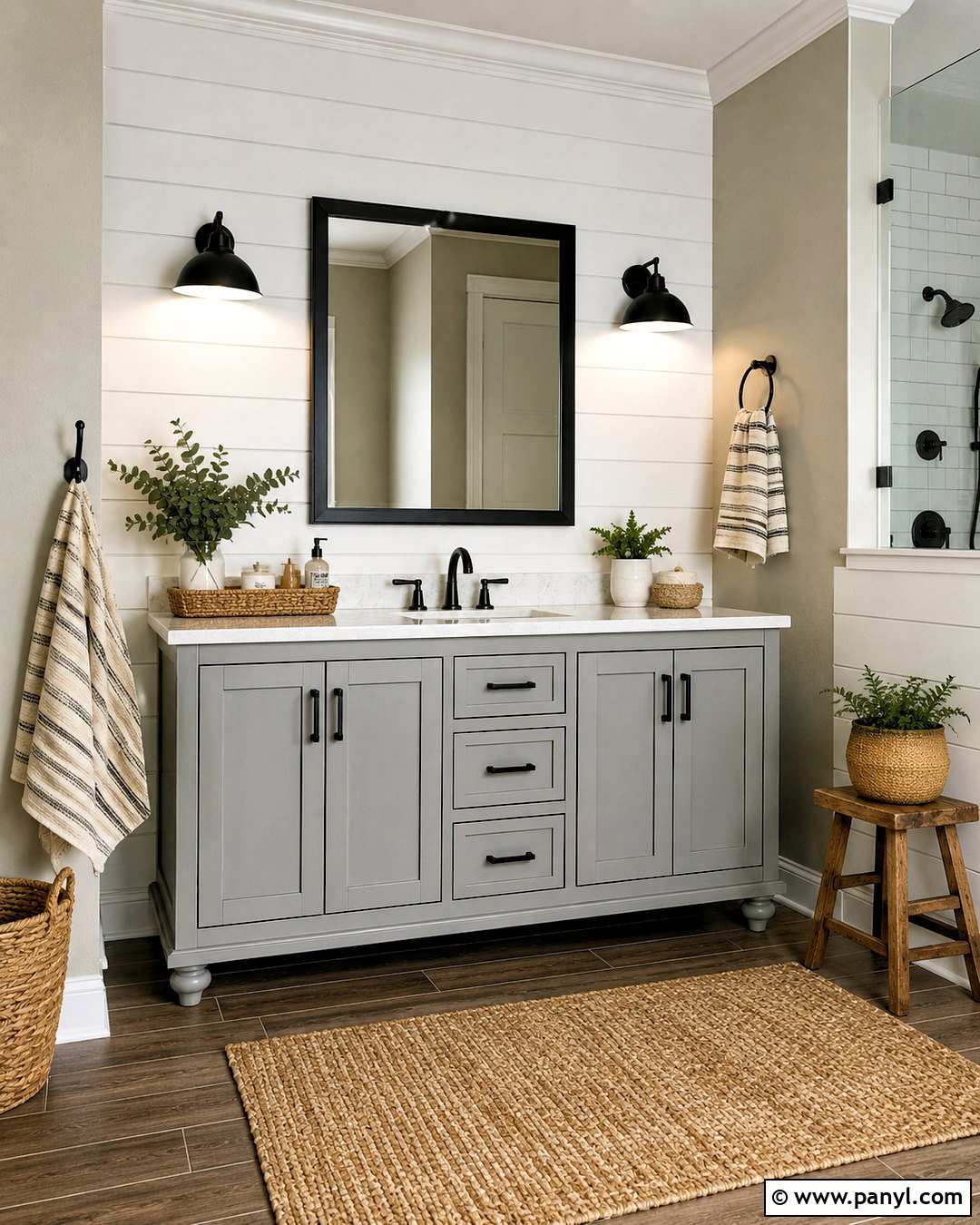 Light Grey Vanity With Farmhouse Decor - 20 light grey vanity bathroom ideas