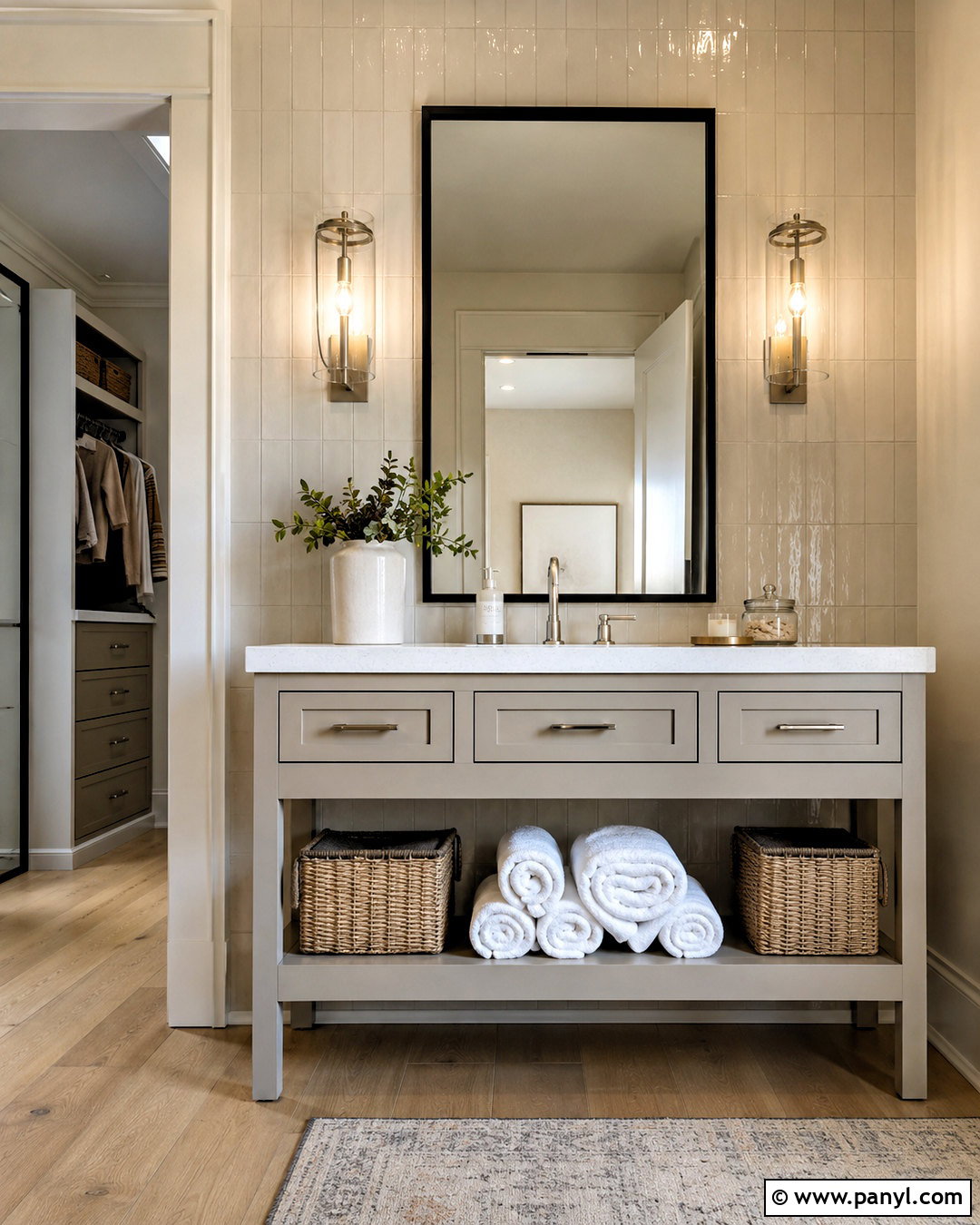 Light Grey Vanity With Open Shelving - 20 light grey vanity bathroom ideas