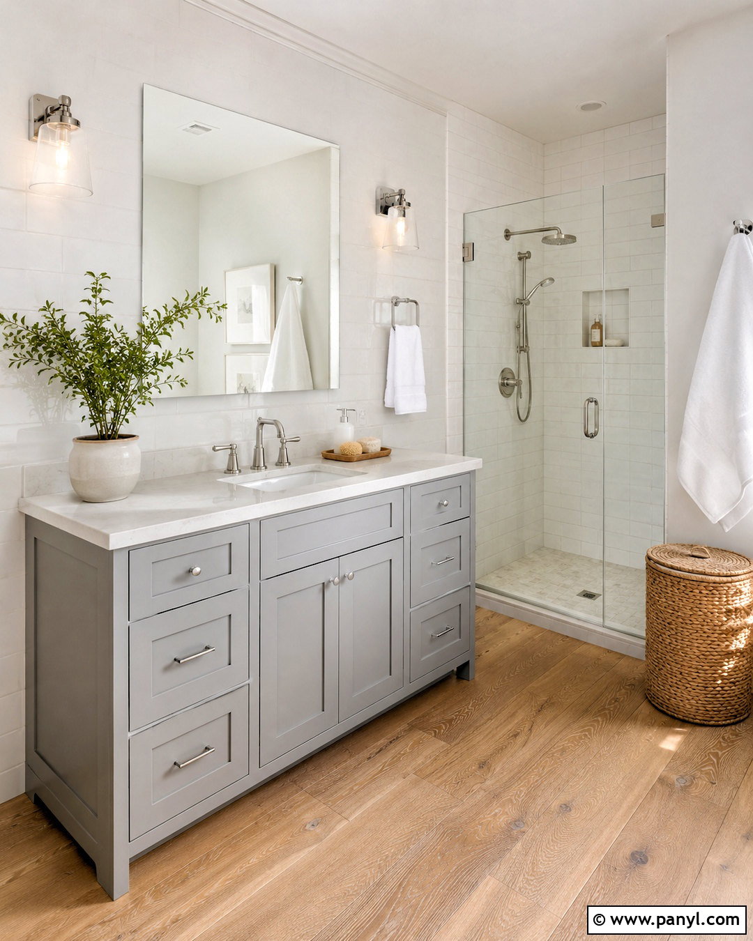 Light Grey Vanity With White Marble - 20 light grey vanity bathroom ideas