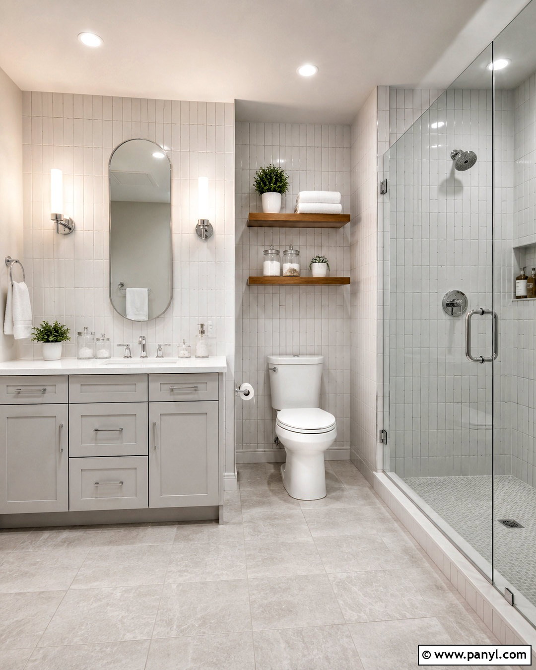 Light Grey Vanity With White Subway Tile - 20 light grey vanity bathroom ideas