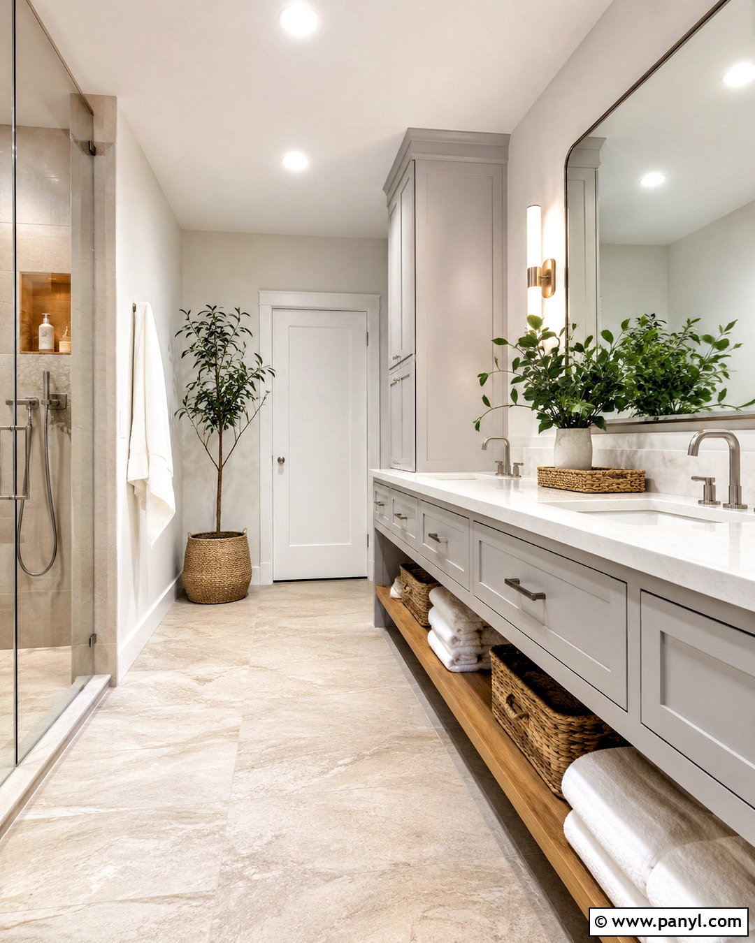 Light Grey Vanity With Wood Accents - 20 light grey vanity bathroom ideas