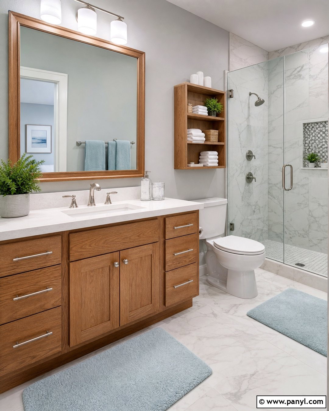 Light Grey Wall Bathroom With White Marble - 20 Light Grey Wall Room Ideas