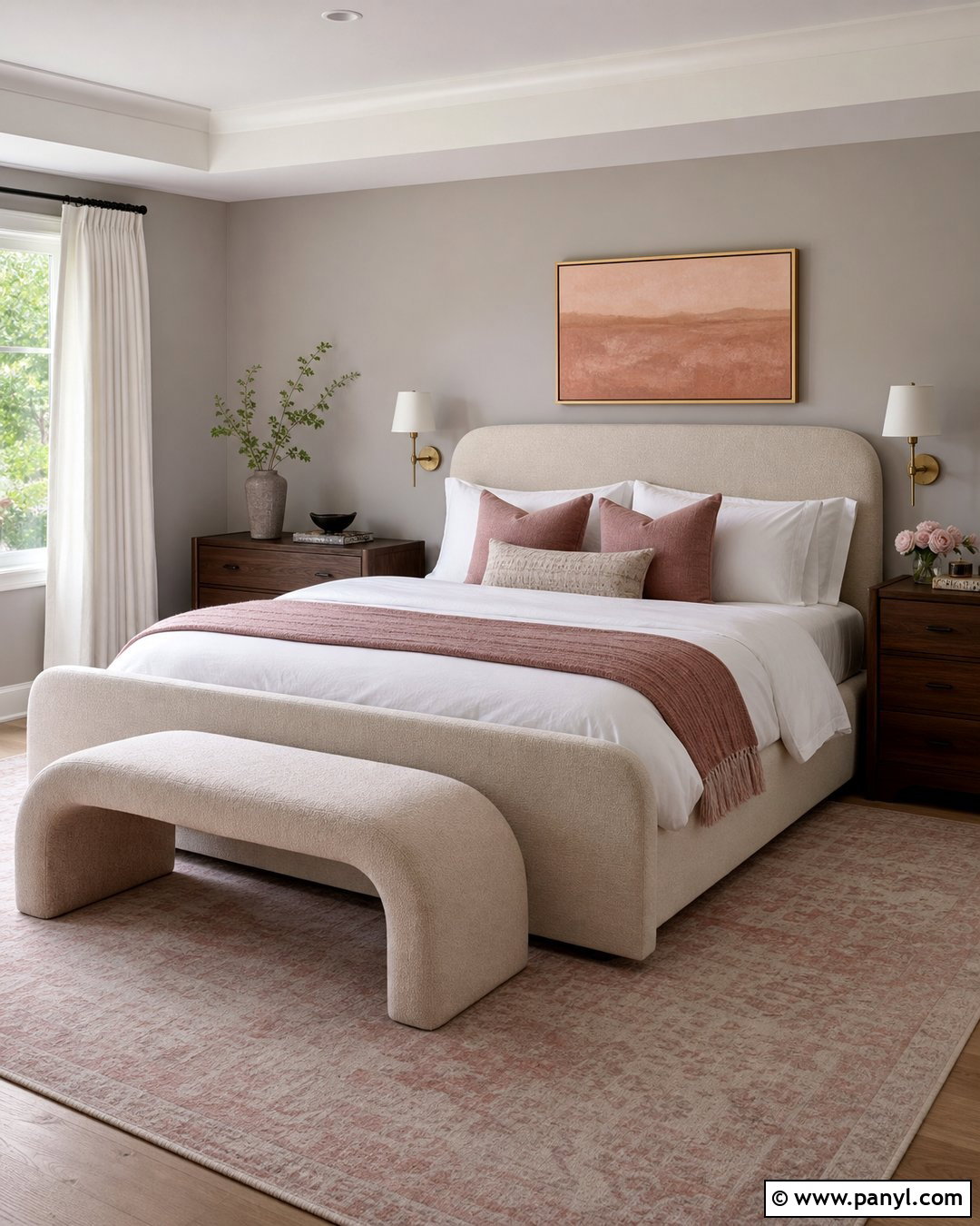 Light Grey Wall Bedroom With Blush Pink Accents - 20 Light Grey Wall Room Ideas