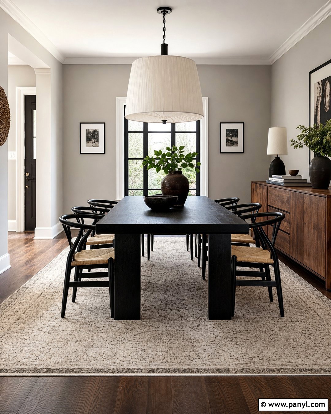 Light Grey Wall Dining Room With Black Furniture - 20 Light Grey Wall Room Ideas