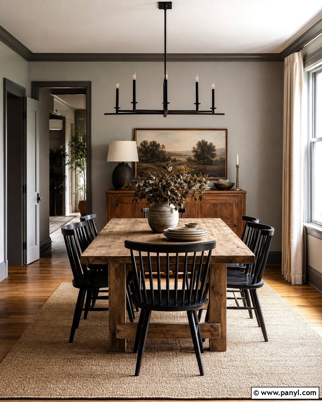 Light Grey Wall Dining Room With Rustic Wood Table - 20 Light Grey Wall Room Ideas