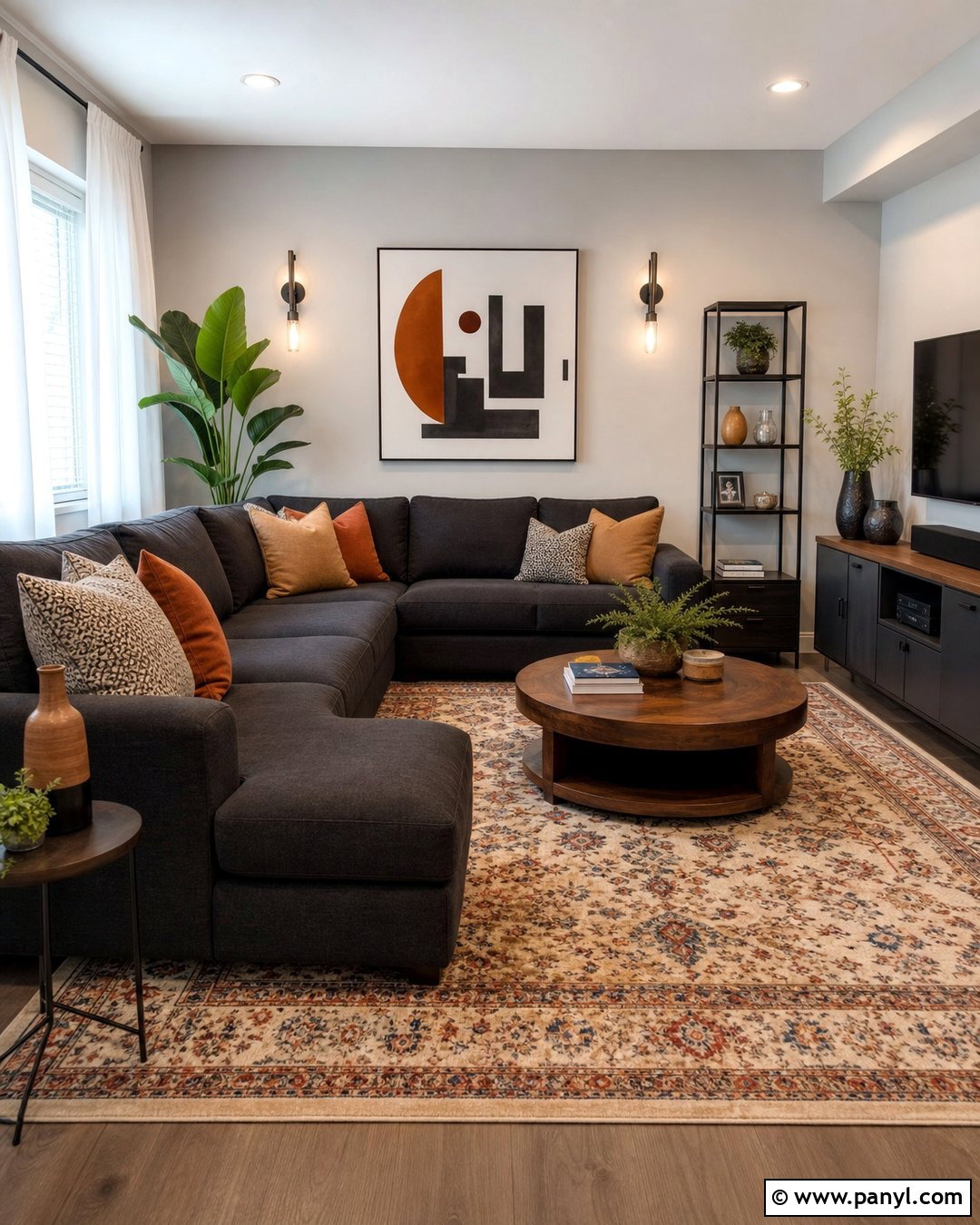 Light Grey Wall Family Room With Sectional Sofa - 20 Light Grey Wall Room Ideas