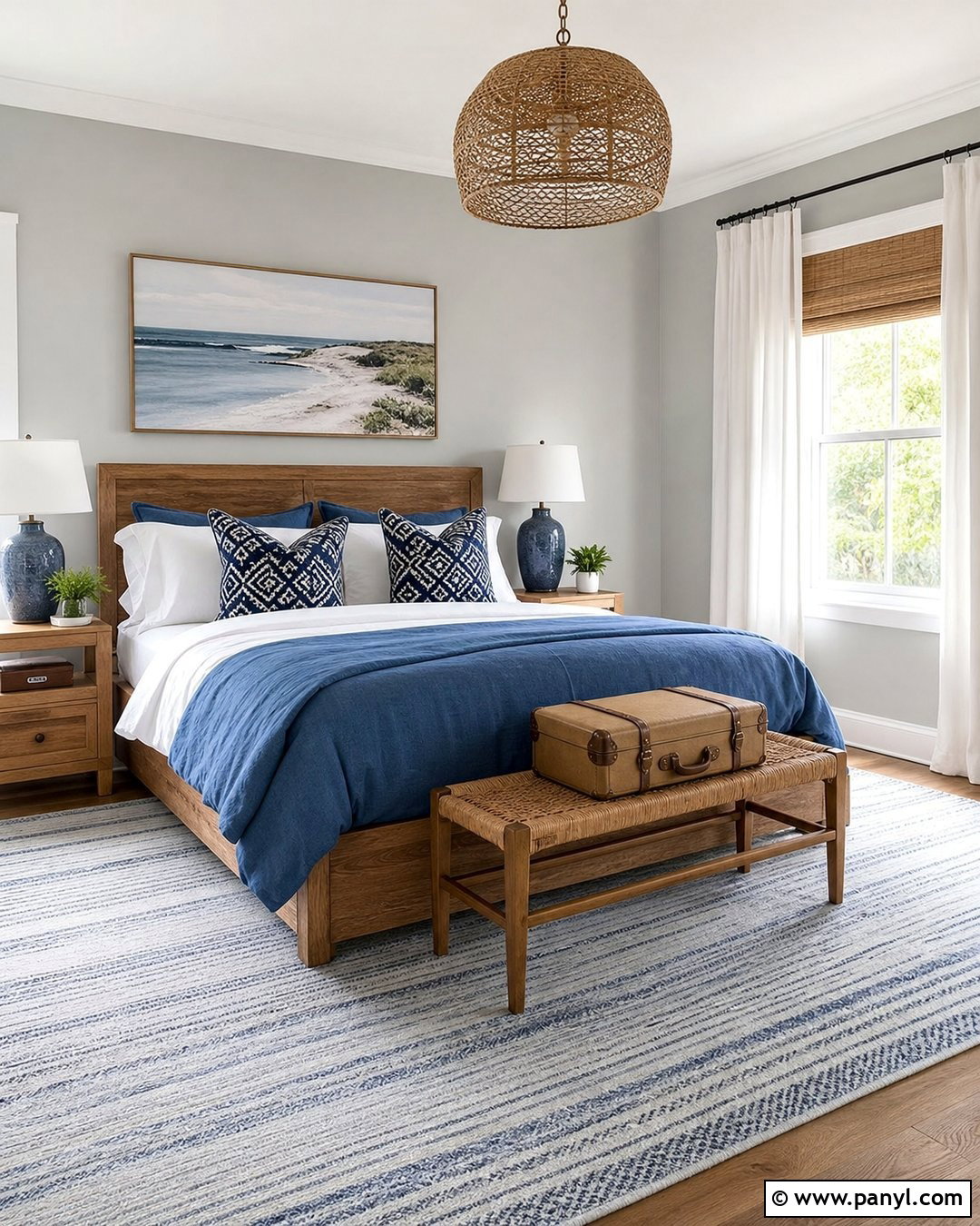 Light Grey Wall Guest Bedroom With Blue Bedding - 20 Light Grey Wall Room Ideas