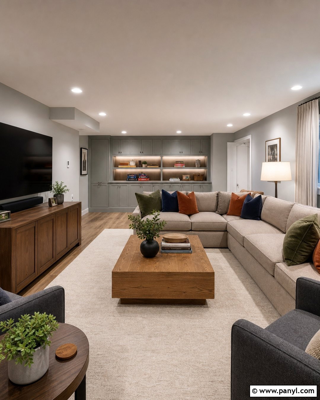 Light Grey Walls Basement Family Room - 50 Light Grey Walls