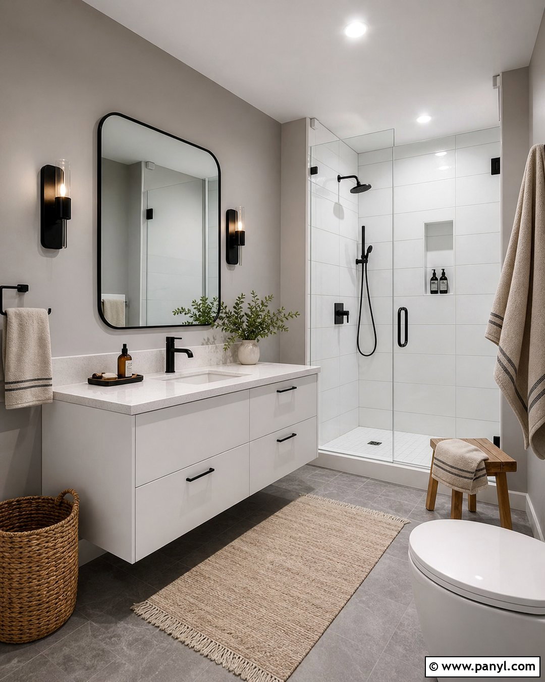 Light Grey Walls Black Bathroom Fixtures - 50 Light Grey Walls