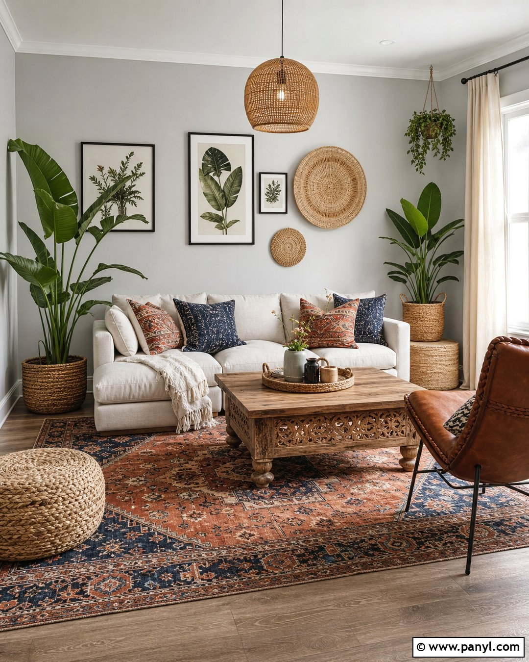 Light Grey Walls Boho Living Room - 50 Light Grey Walls