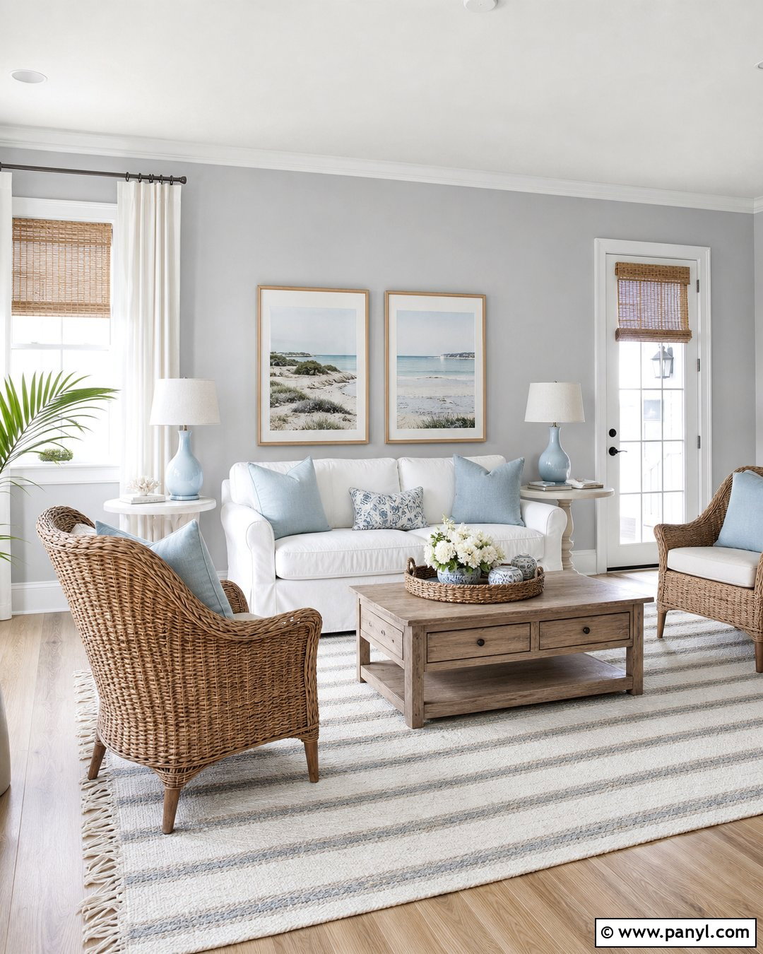 Light Grey Walls Coastal Living Room - 50 Light Grey Walls