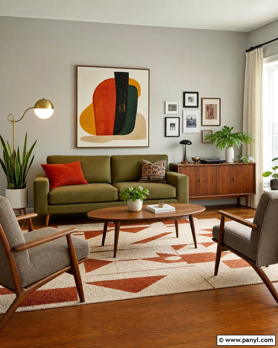 Light Grey Walls Midcentury Living Room - 50 Light Grey Walls