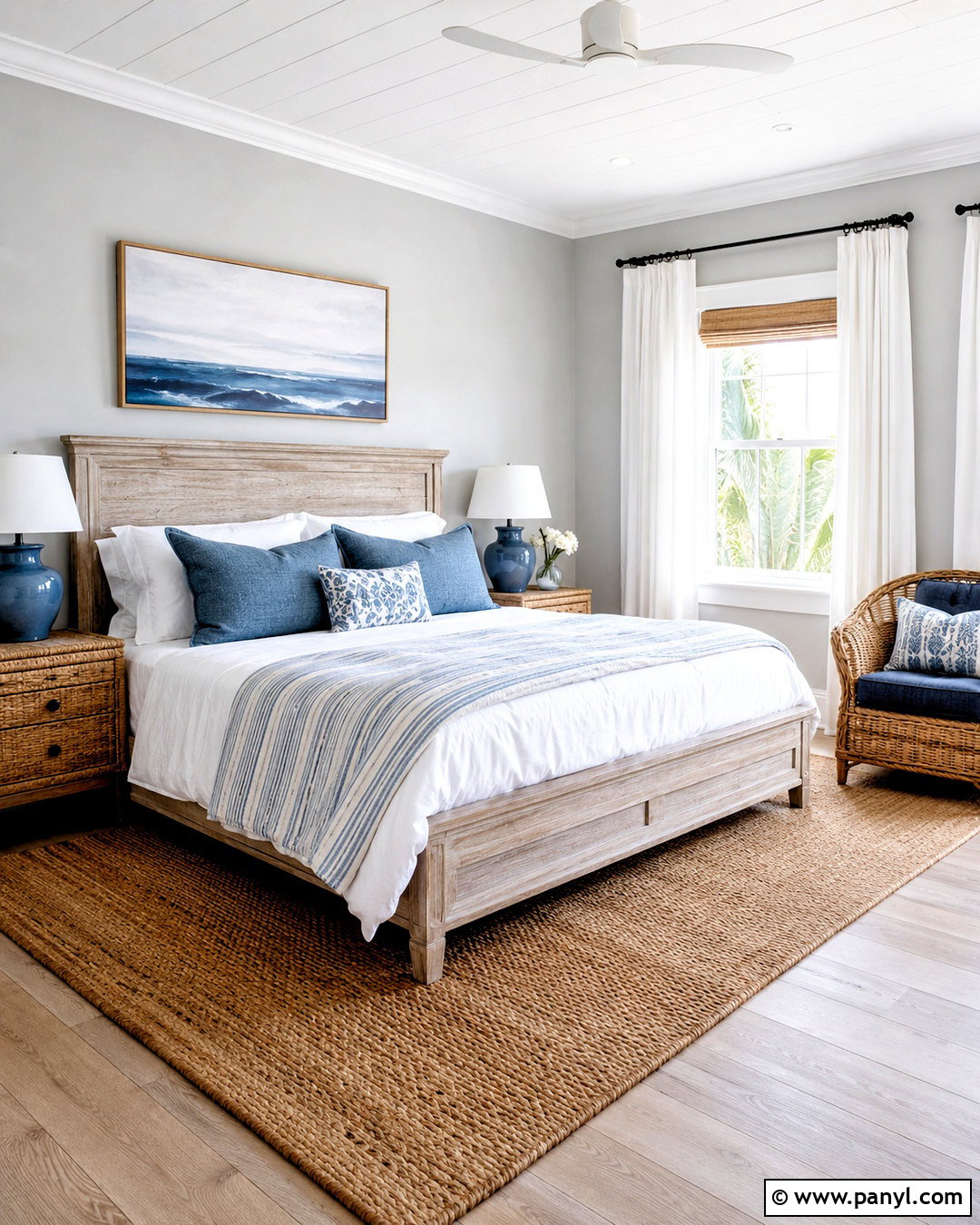 Light Grey Walls With Coastal Blue Decor - 20 light grey walls bedroom ideas
