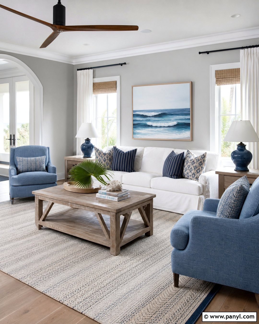 Light Grey Walls With Coastal Blue Decor - 35 light grey wall paint ideas
