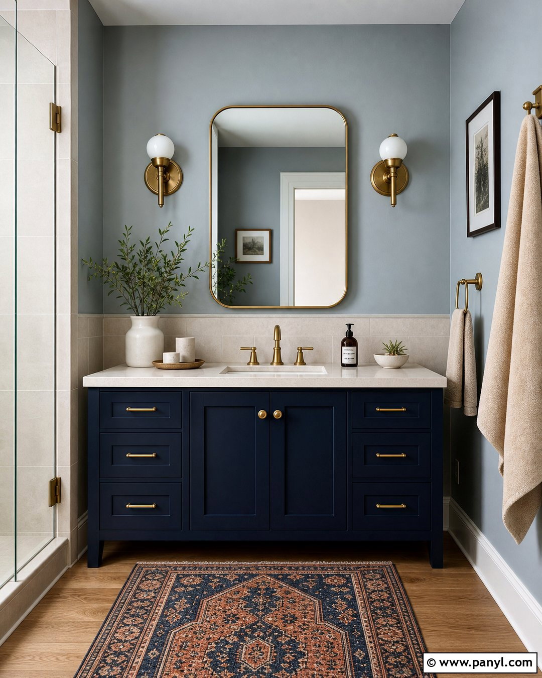 Light Grey Walls With Dark Blue Cabinets - 20 Light Grey Walls Look Blue Ideas
