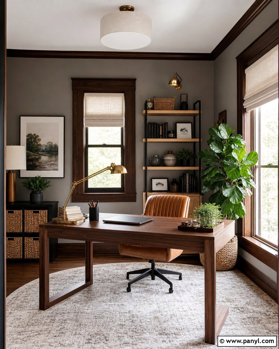 Light Grey Walls With Dark Wood Trim Home Office - 20 Light Grey Walls With Dark Wood Trim Ideas