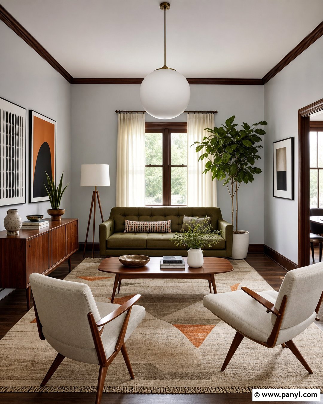 Light Grey Walls With Dark Wood Trim Midcentury Room - 20 Light Grey Walls With Dark Wood Trim Ideas