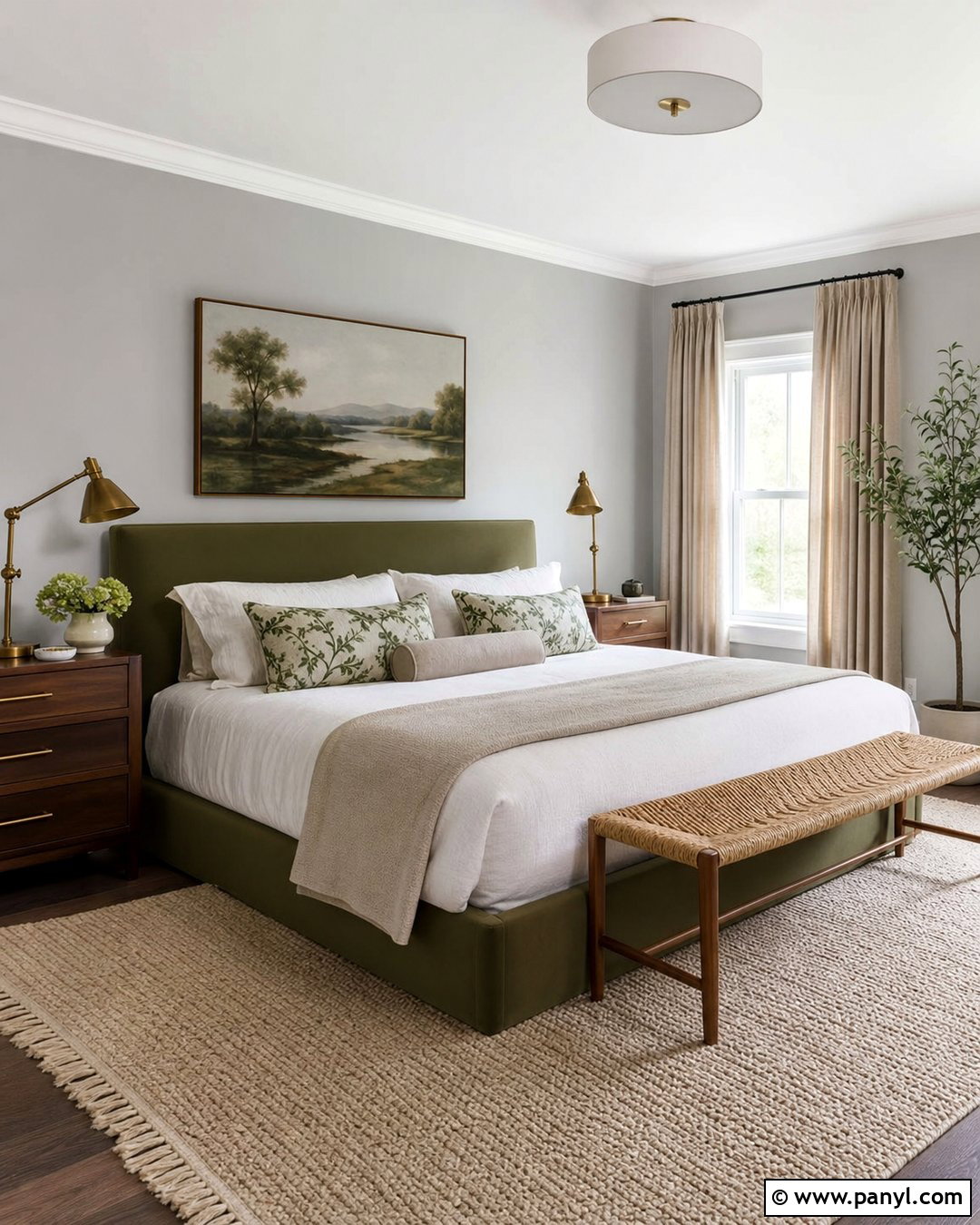 Light Grey Walls With Green Bed - 50 Light Grey Walls