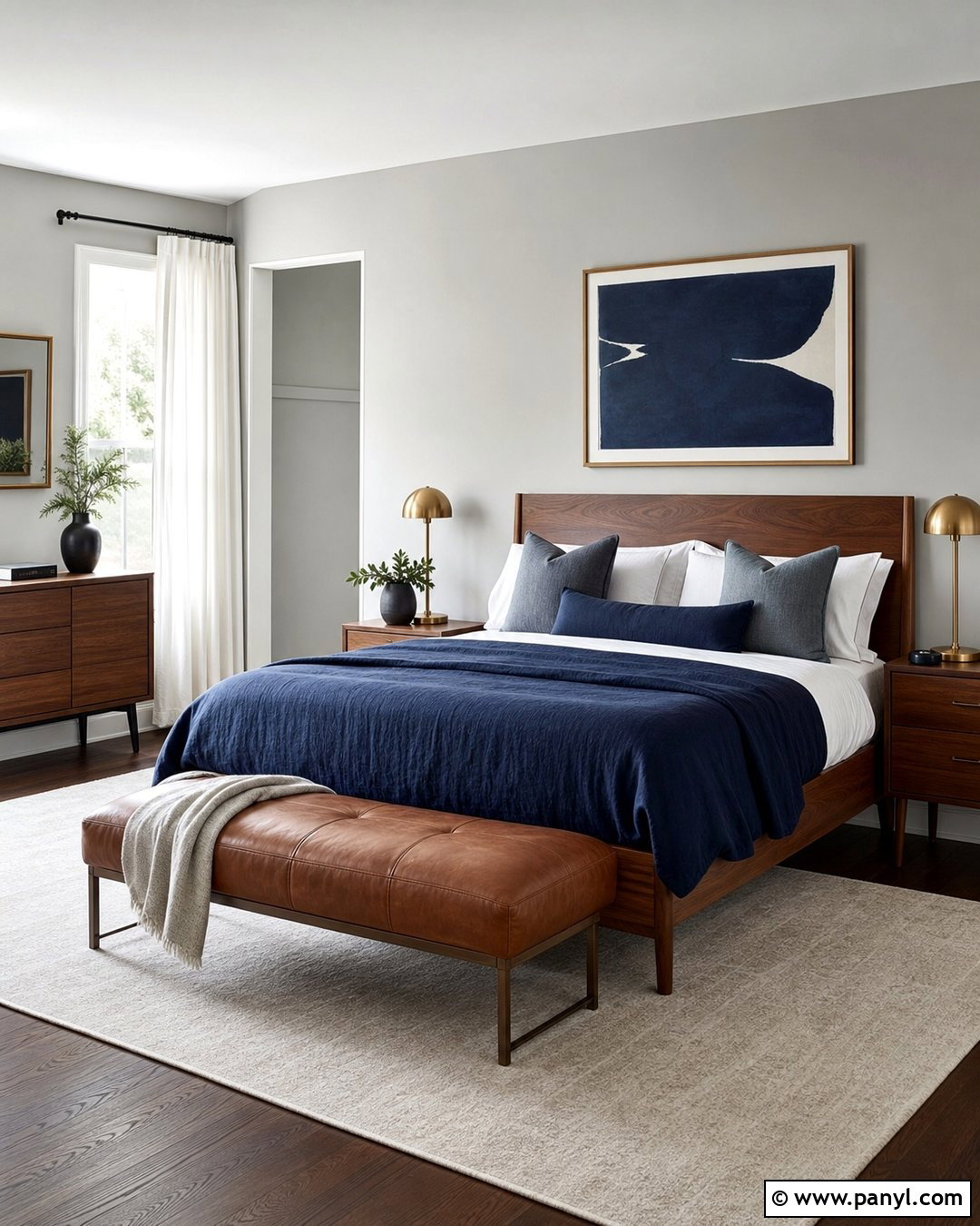Light Grey Walls With Navy Bedding - 50 Light Grey Walls