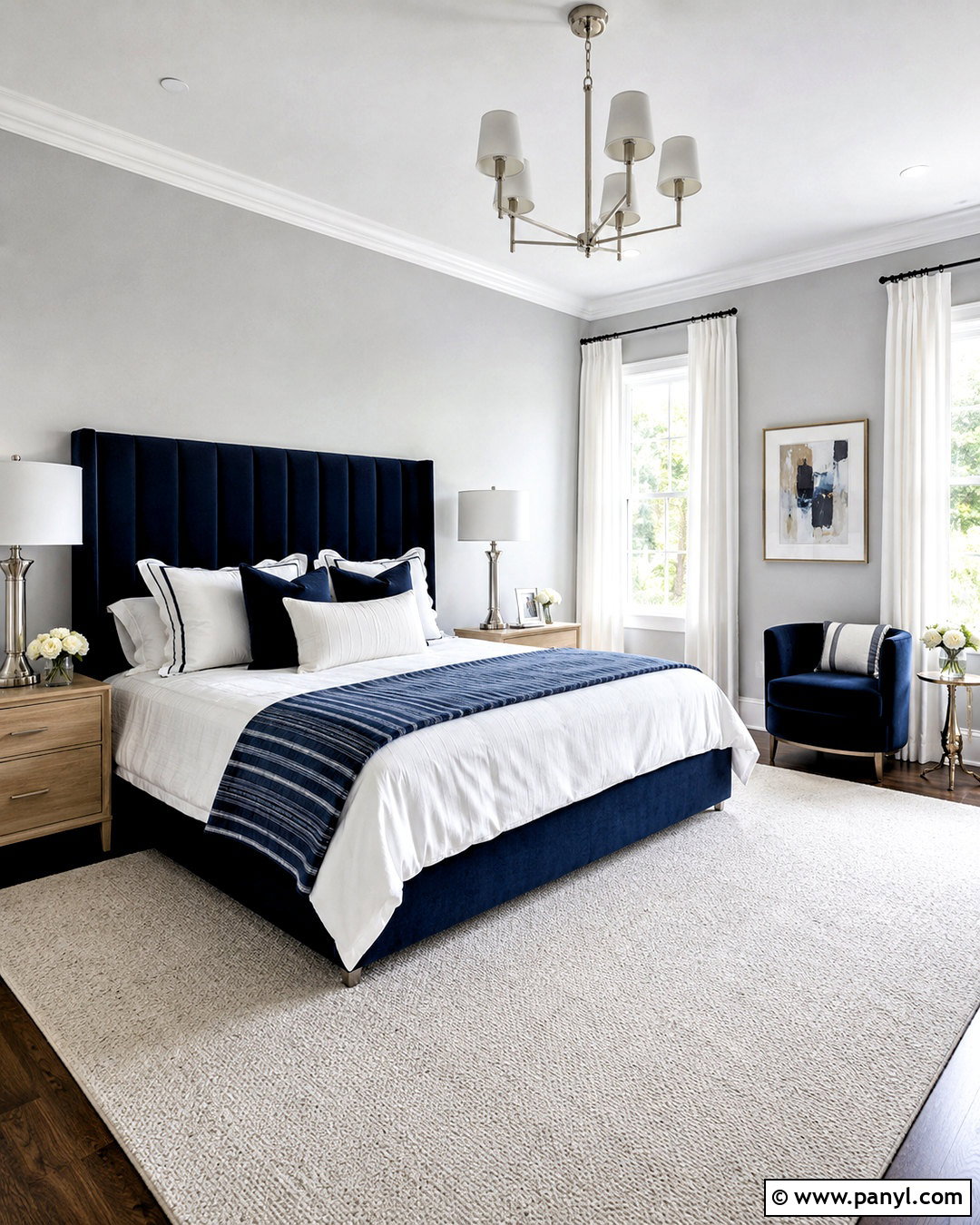 Light Grey Walls With Navy Blue Accents - 20 light grey walls bedroom ideas