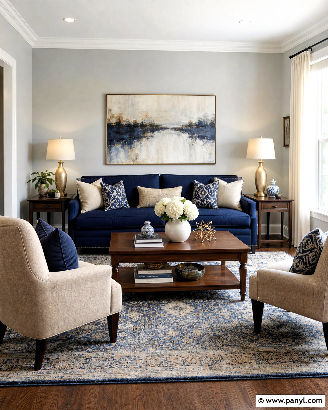 Light Grey Walls With Navy Sofa - 20 light grey walls living room ideas