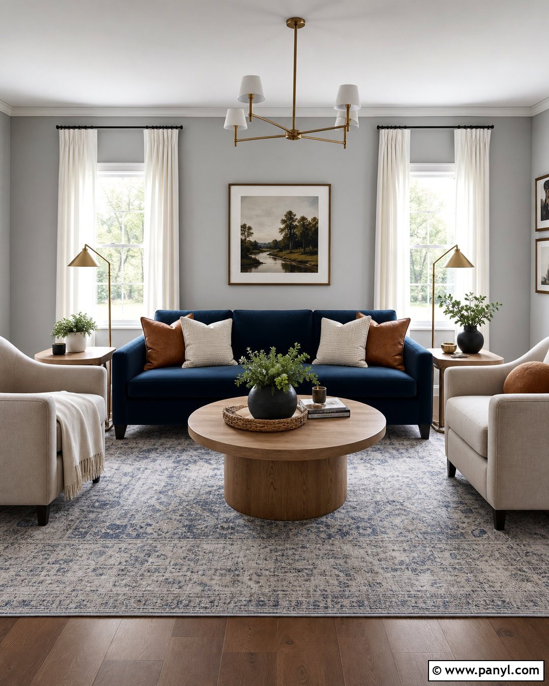 Light Grey Walls With Navy Sofa - 50 Light Grey Walls