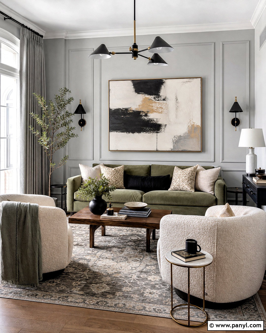 Light Grey Walls With Sage Green Sofa - 20 sage green and grey living room ideas