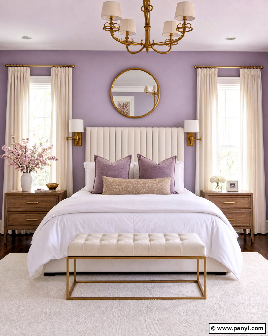 Light Lavender Bedroom With Brass Details - 20 light lavender bedroom ideas
