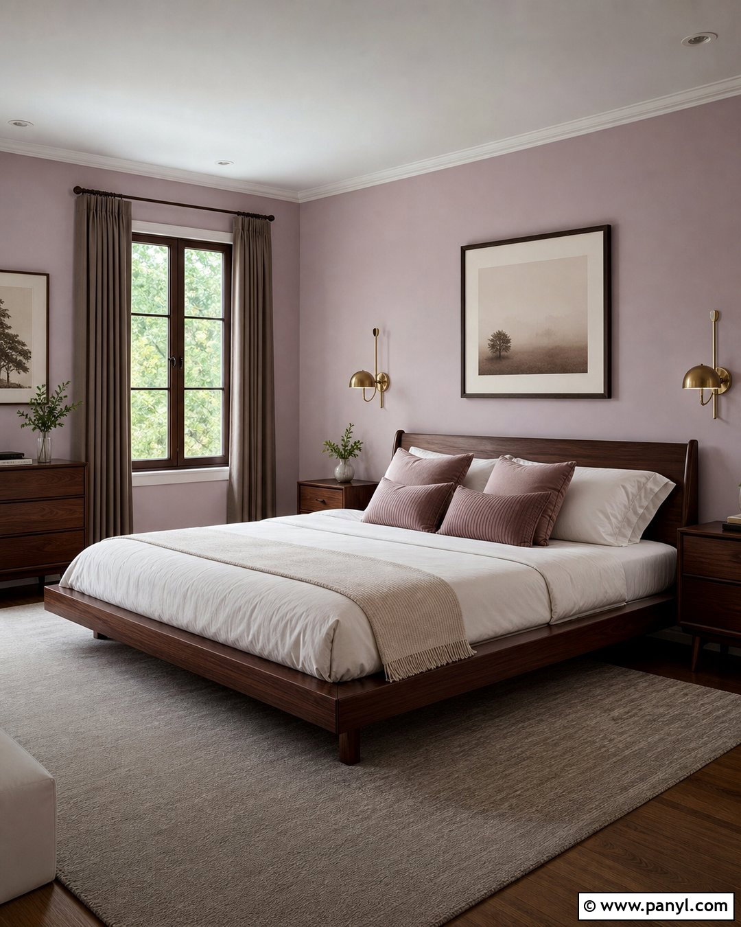 Light Mauve Bedroom With Walnut Furniture - 20 Light Mauve Wall Paint Ideas