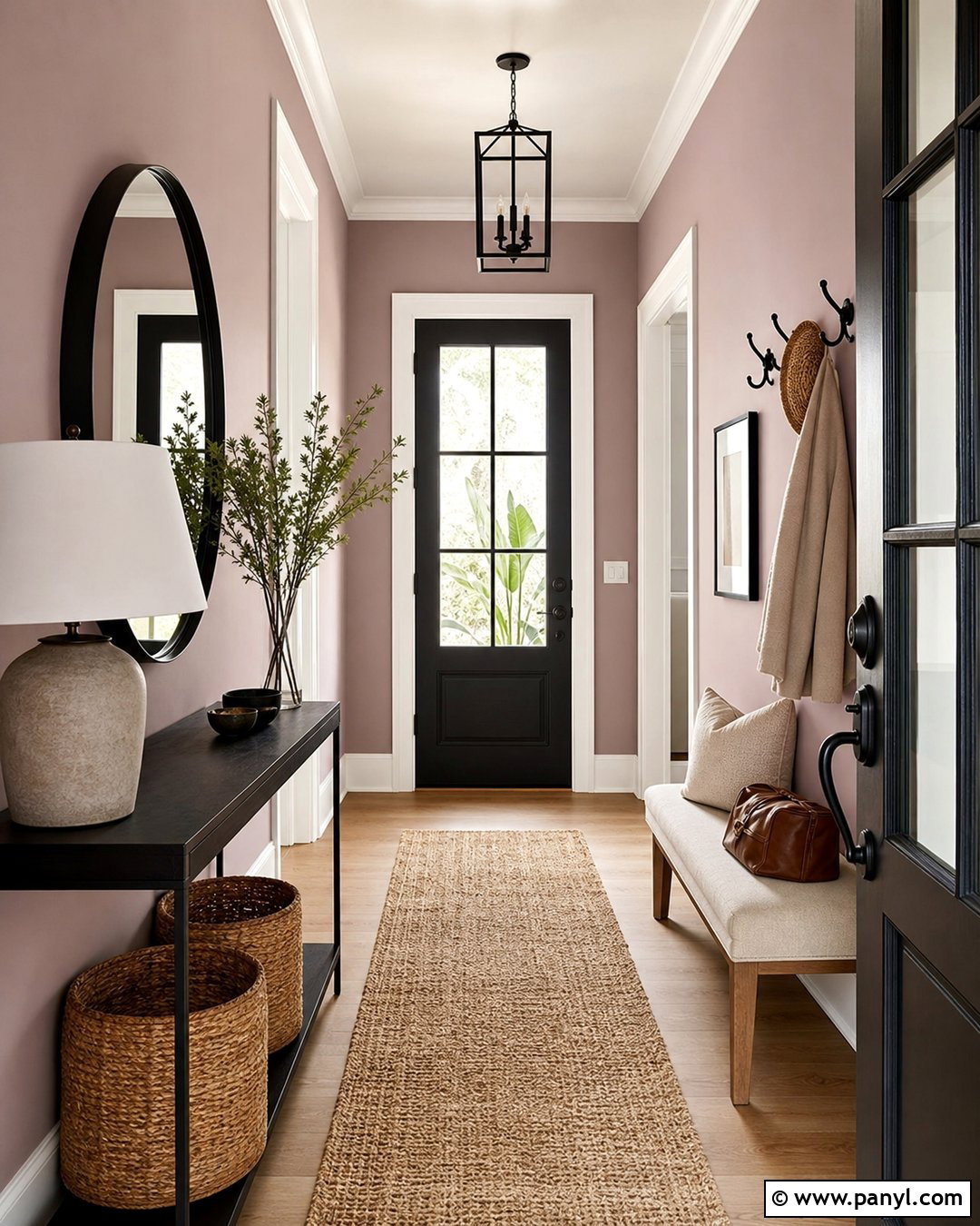 Light Mauve Entryway With Black Accents - 20 Light Mauve Wall Paint Ideas