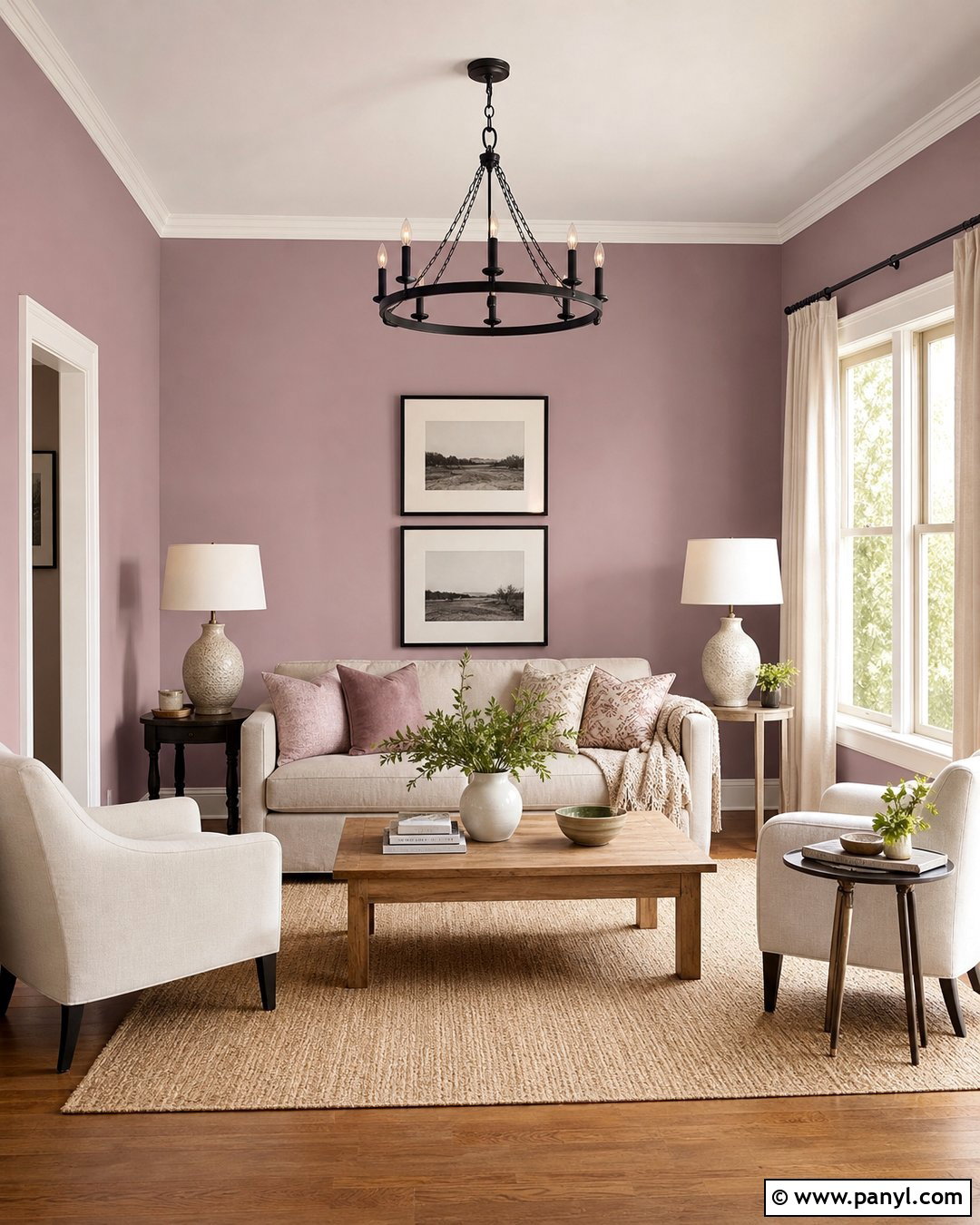 Light Mauve Living Room With Warm White - 20 Light Mauve Wall Paint Ideas