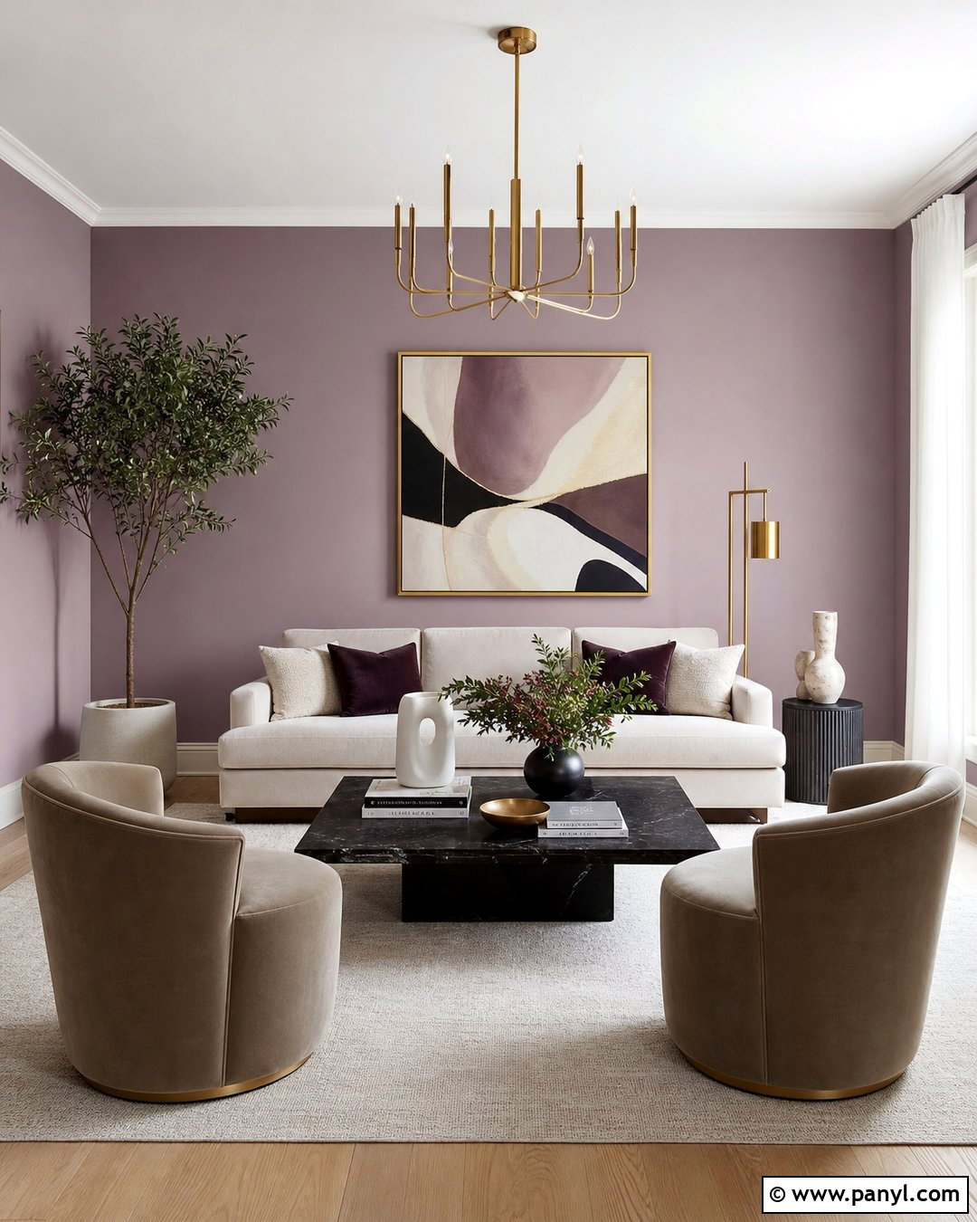Light Mauve Modern Living Room With Brass - 20 Light Mauve Wall Paint Ideas