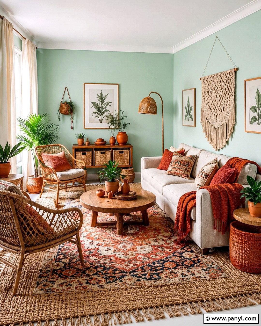 Light Mint Green Boho Living Room - 20 Light Mint Green Wall Ideas