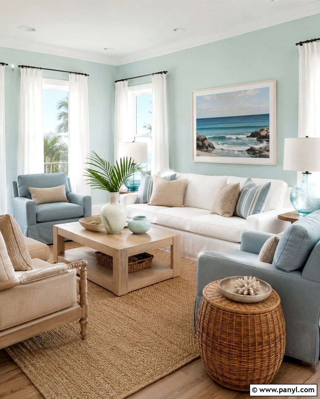 Light Mint Green Coastal Living Room - 20 Light Mint Green Wall Ideas