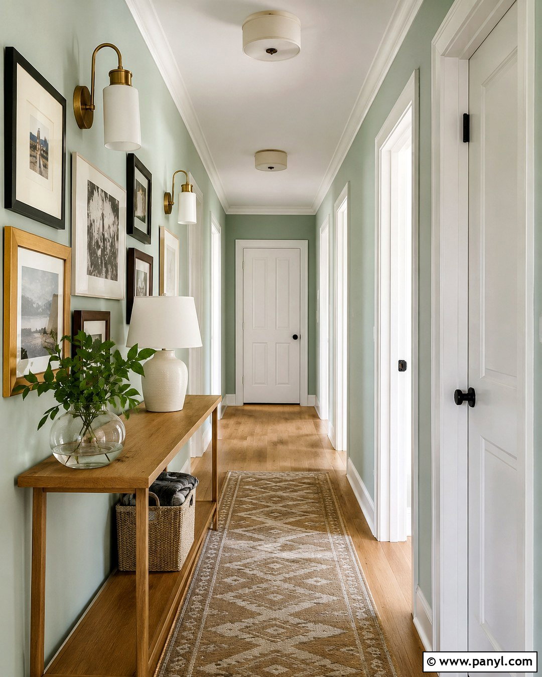 Light Mint Green Hallway With Gallery Wall - 20 Light Mint Green Wall Ideas