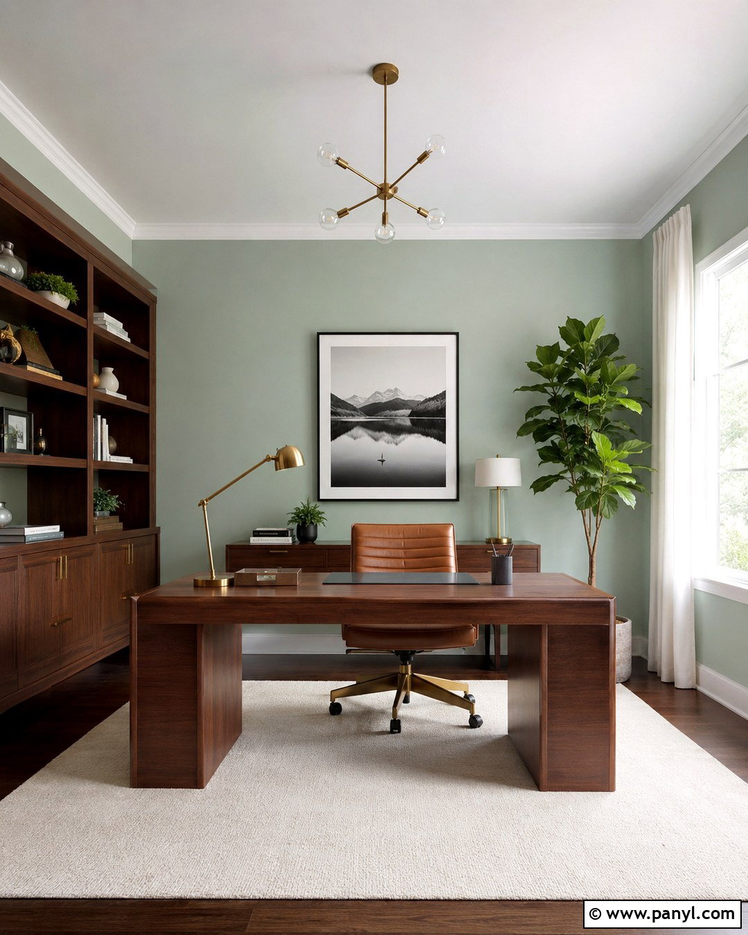 Light Mint Green Home Office With Walnut Wood - 20 Light Mint Green Wall Ideas