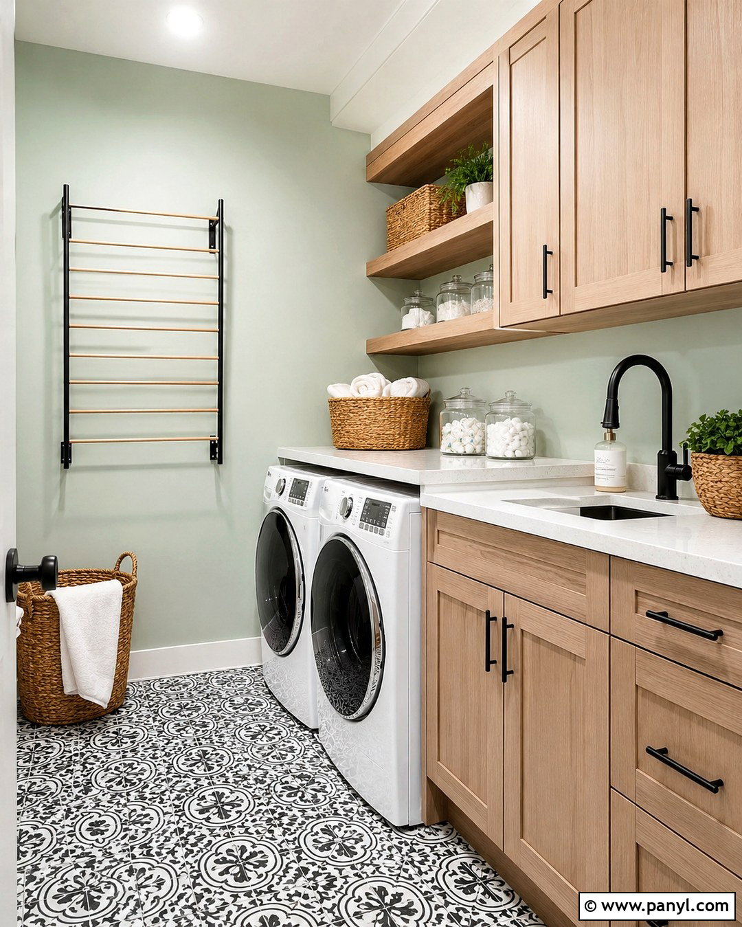Light Mint Green Laundry Room With Black Fixtures - 20 Light Mint Green Wall Ideas